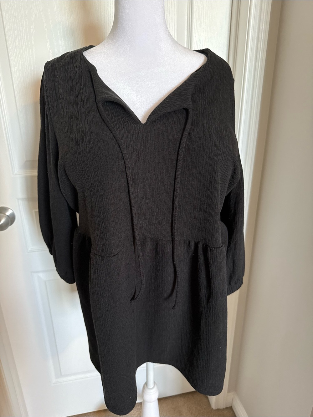 Penningtons Black Textured V-Neck Tunic with Front Tie